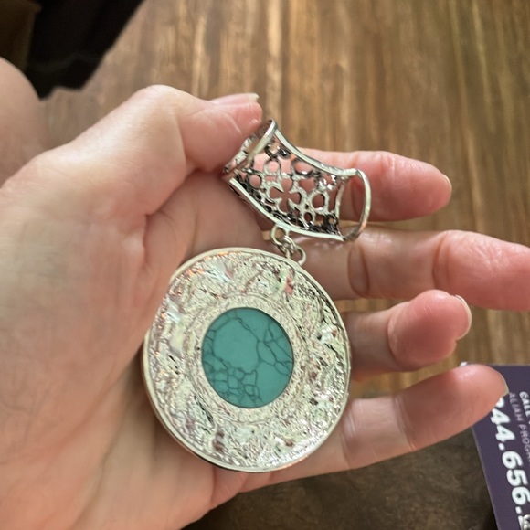 BOHO faux turquoise large pendant,  scarf ring. - Picture 2 of 2